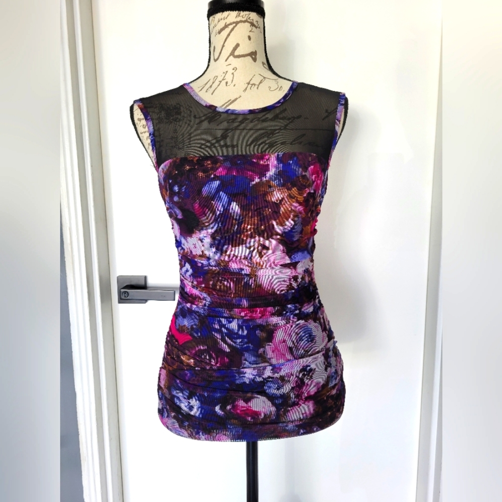 Y2K Black Floral Dark CACHE Sheer Corset Cami Top XS‎